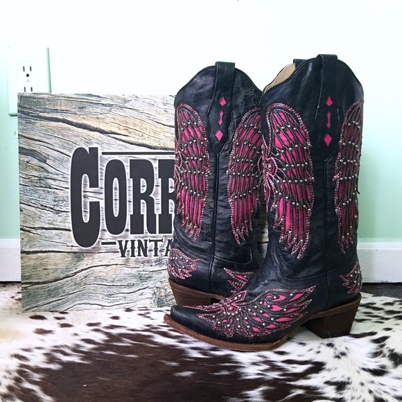 Corral Shoes - 🌵Corral A1049 Black-Pink Cross & Wing Boots 9M🌵
